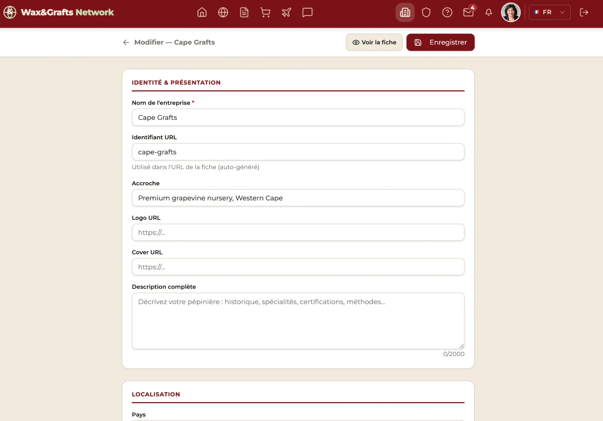 Wax and Grafts Network — édition d'une fiche entreprise
